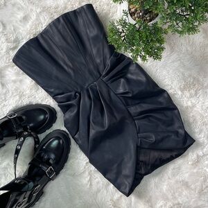 Oh Polly Vegan Leather Bandeau Mini Dress Black Blue Undertone US0/UK4 New